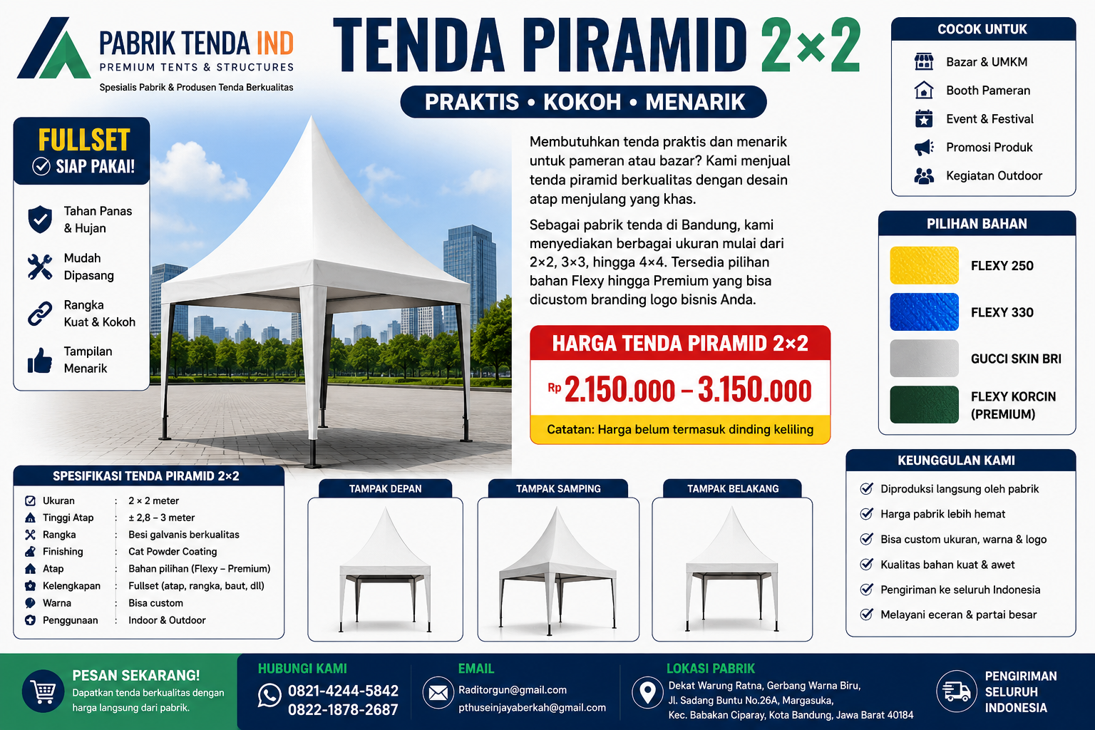 tenda promosi Model piramid Berbagai ukuran