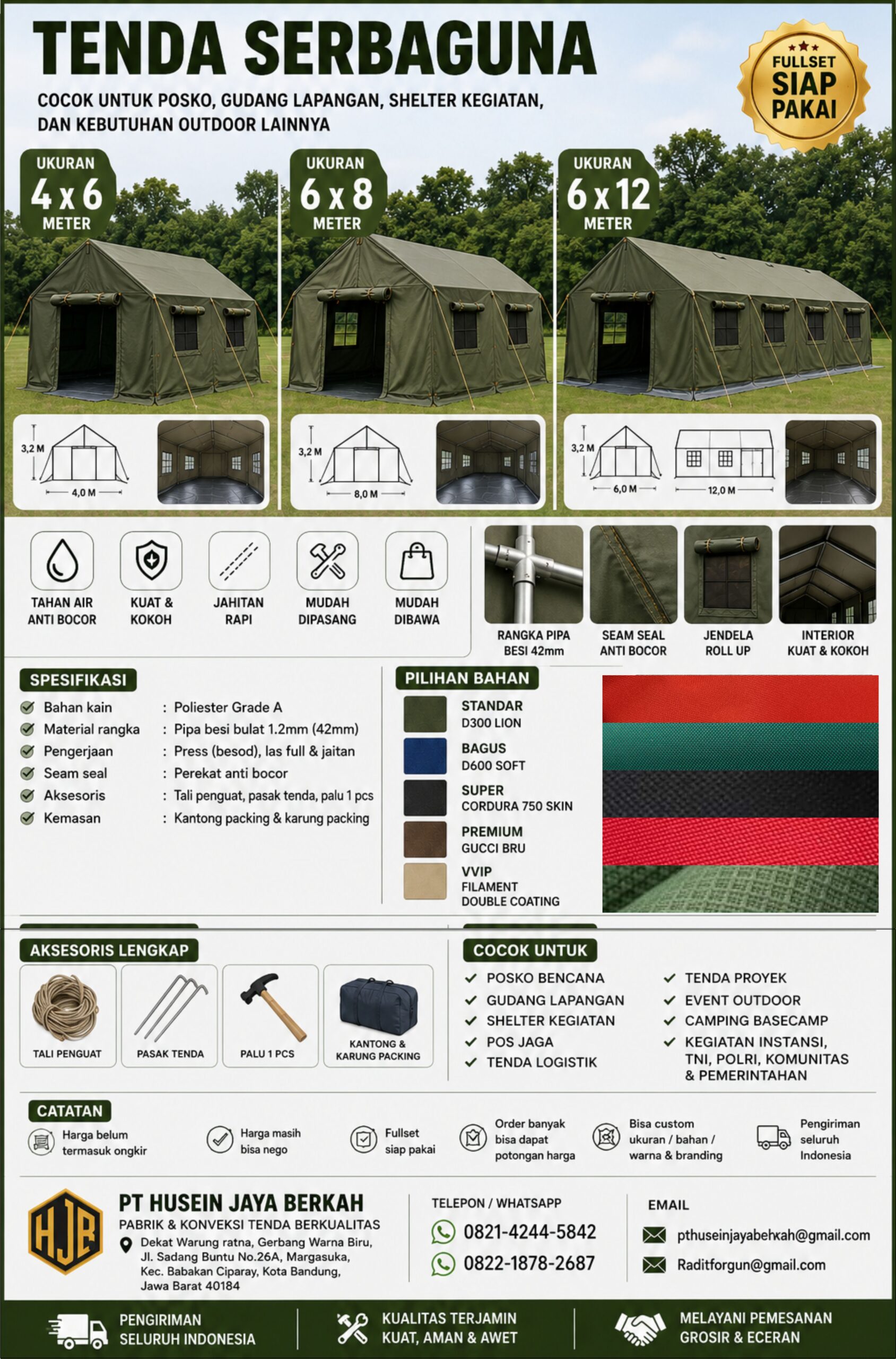Tenda Serbaguna Ukuran 6x12 Standar TNi