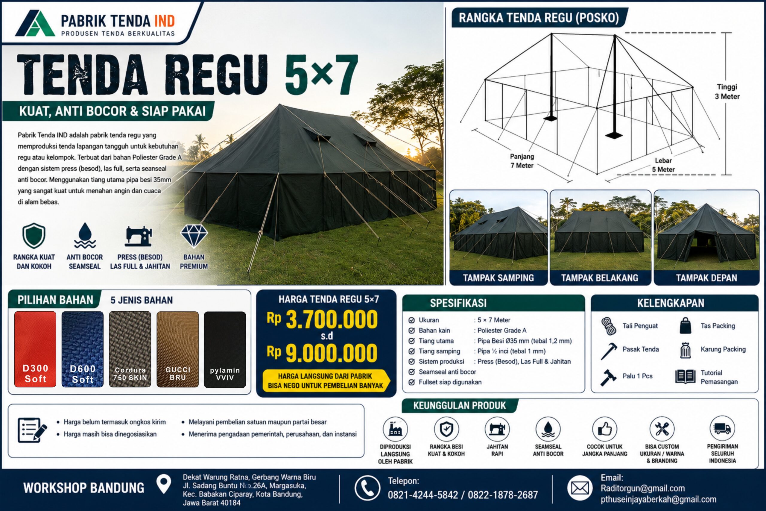 Jual Tenda Regu TNI 5x7